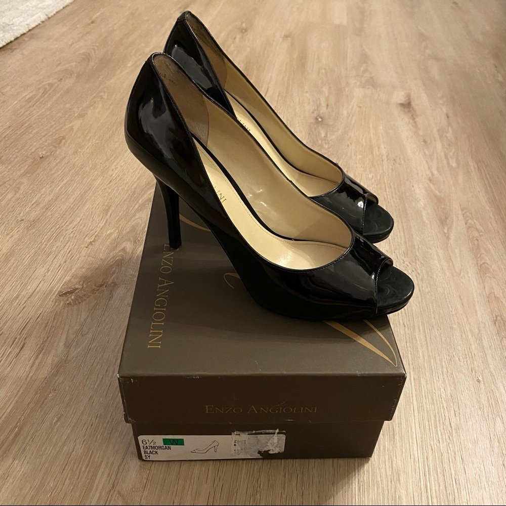 Enzo Angiolini Black Patent Peep Toe Heels 6.5W